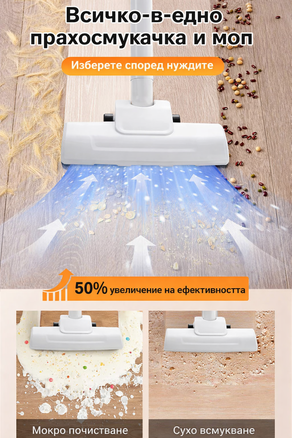 ⏳Ограничена във времето оферта⏰Безжична самостоятелно стояща презареждаема ръчна прахосмукачка